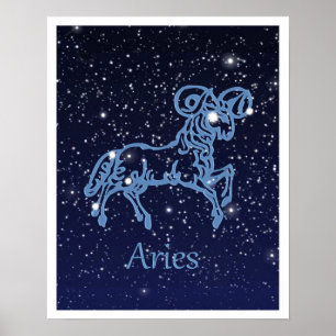 Poster Symbole Aries Constellation et Zodiac avec étoiles