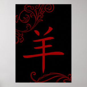 Poster symbole de mouton chinois (fleuris)