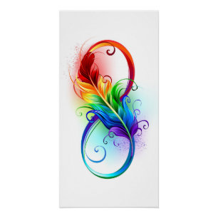 Poster Symbole d'infini avec plume arc-en-ciel