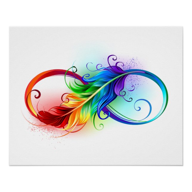 Poster Symbole d'infini avec plume arc-en-ciel (Devant)