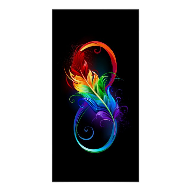 Poster Symbole d'infini avec plume arc-en-ciel (Devant)