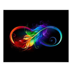 Poster Symbole d'infini avec plume arc-en-ciel