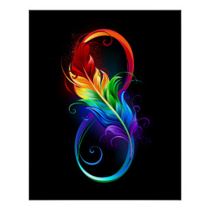 Poster Symbole d'infini avec plume arc-en-ciel