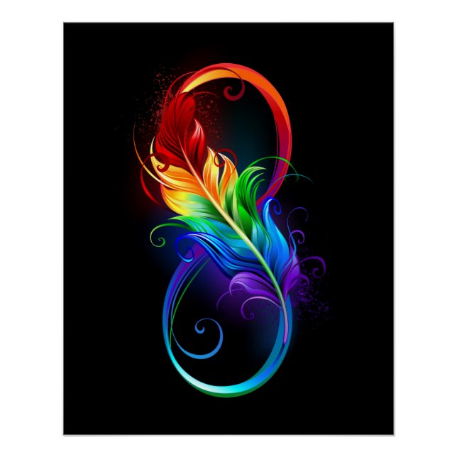Poster Symbole d'infini avec plume arc-en-ciel (Devant)
