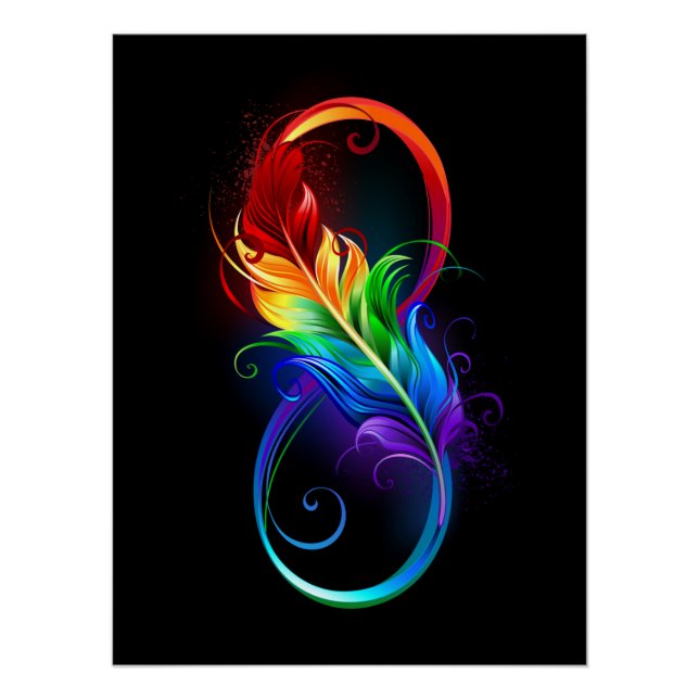 Poster Symbole d'infini avec plume arc-en-ciel (Devant)