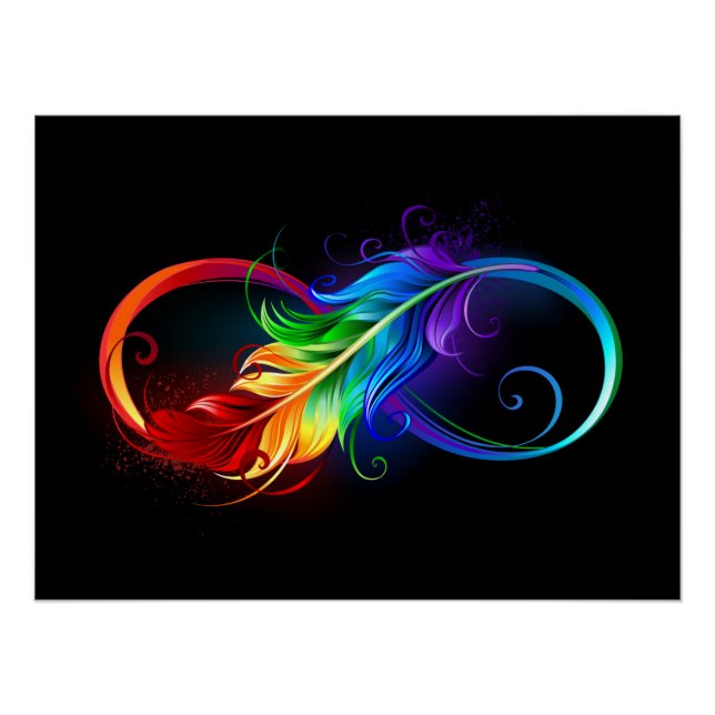 Poster Symbole d'infini avec plume arc-en-ciel (Devant)