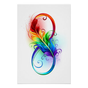 Poster Symbole d'infini avec plume arc-en-ciel