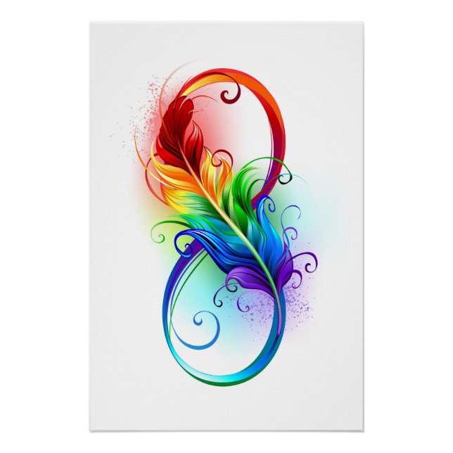 Poster Symbole d'infini avec plume arc-en-ciel (Devant)