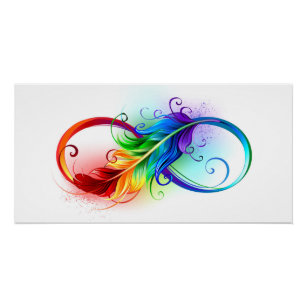 Poster Symbole d'infini avec plume arc-en-ciel