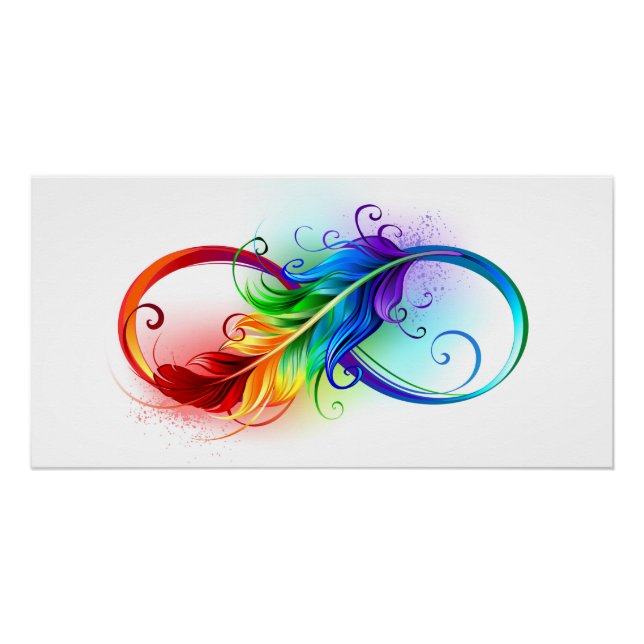 Poster Symbole d'infini avec plume arc-en-ciel (Devant)