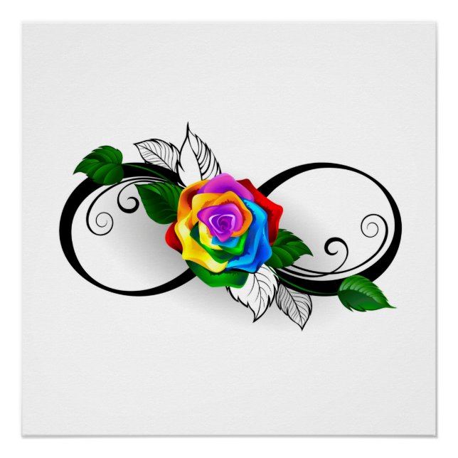 Poster Symbole d'infini avec Rose arc-en-ciel (Devant)