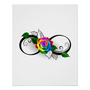 Poster Symbole d'infini avec Rose arc-en-ciel