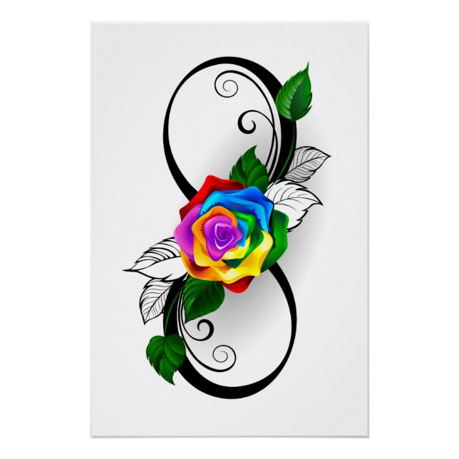 Poster Symbole d'infini avec Rose arc-en-ciel (Devant)