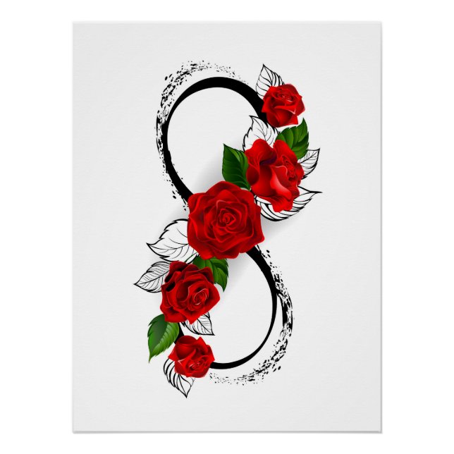 Poster Symbole d'infini avec roses rouges (Devant)