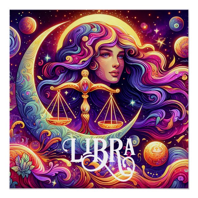 Poster Symbole Horoscope Libra Zodiac Ethérée Art Mystiqu (Devant)