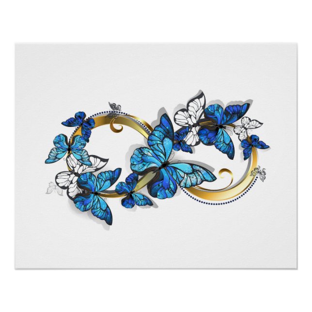 Poster Symbole infini de papillons Morpho bleus (Devant)