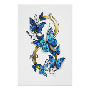 Poster Symbole infini de papillons Morpho bleus