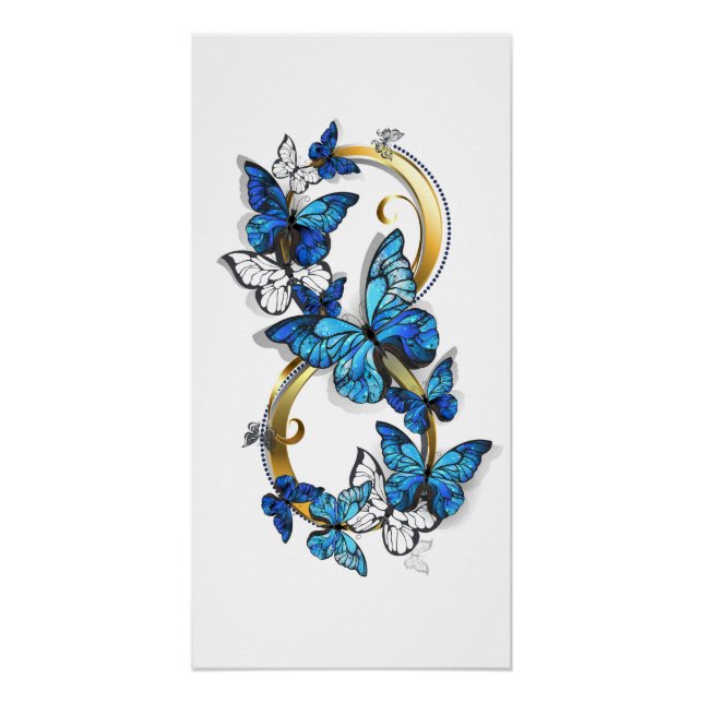 Poster Symbole infini de papillons Morpho bleus (Devant)