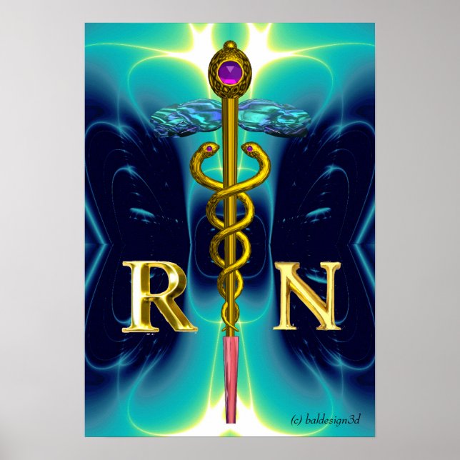 Poster SYMBOLE INSCRIT CADUCÉE OR INFIRMIÈRE Diplômée Ble (Devant)