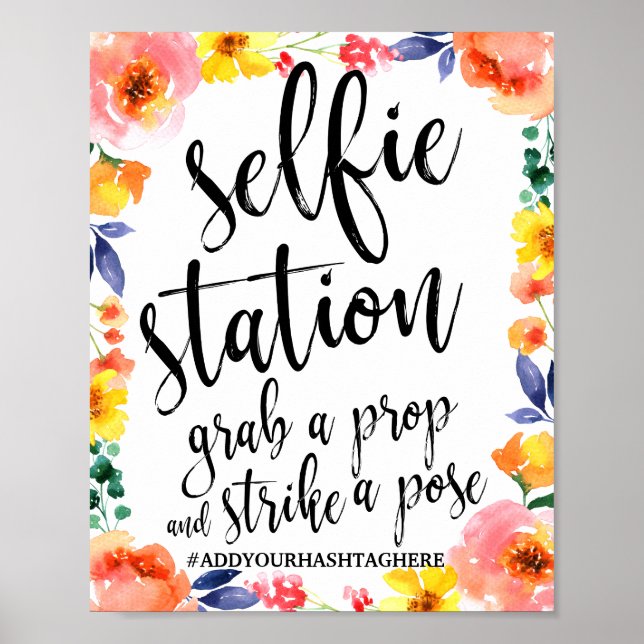 Poster SYMBOLE Mariage Selfie Station Floral Aquarelle 8x (Devant)