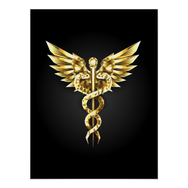 Poster Symbole Polygonal Or Caduceus (Devant)