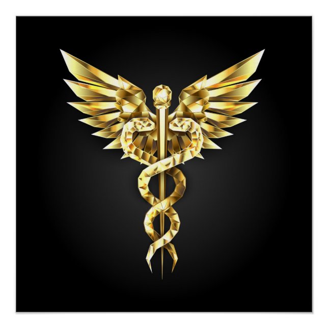 Poster Symbole Polygonal Or Caduceus (Devant)