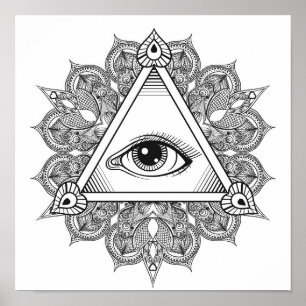 Poster Symbole pyramide des yeux Doodle 2