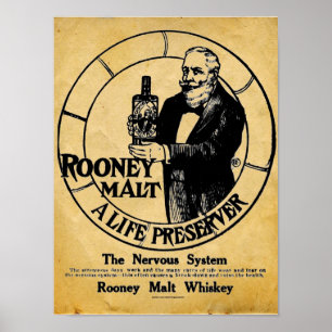 Poster Symbole vintage de liqueur de whisky Rooney Malt