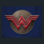 Poster Symbole Wonder Woman sur les cercles concentrés<br><div class="desc">Regardez ce symbole Wonder Woman en relief en rouge,  posé sur un disque de cercles concentriques dorés.</div>