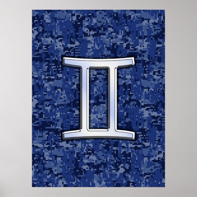 Poster SYMBOLE Zodiaque Gemini Camouflage numérique bleu (Devant)