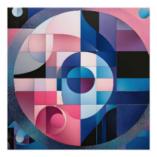 Poster Symétrie céleste : formes géométriques bleues et r