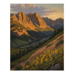 Poster Symphonie de l'Alpenglow : pics dorés gardant le s