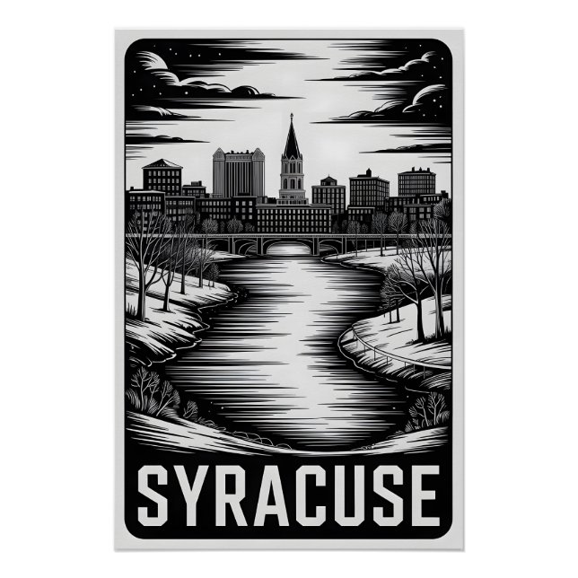 Poster Syracuse New York Skyline Noir et Blanc Gravure su (Devant)