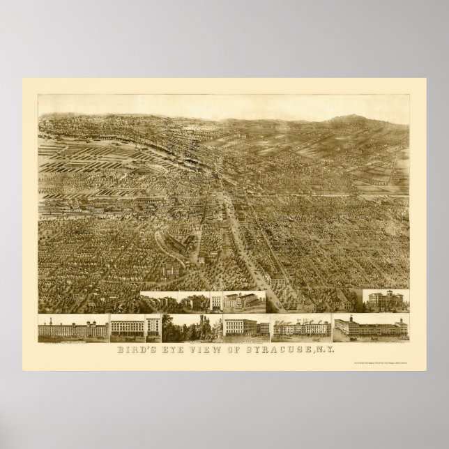 Poster Syracuse, NY Carte panoramique - 1868 (Devant)