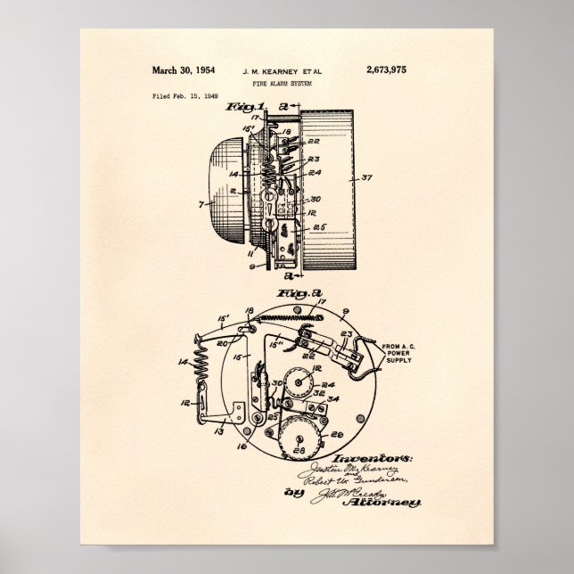 Poster Système d'alarme incendie 1954 Brevet d'art - vieu (Devant)