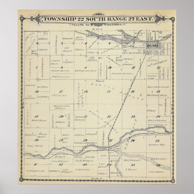 Poster T22S R27E Tulare Comté Plan de section (Devant)