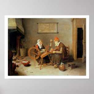 Poster T31883 un intérieur avec dame âgée à une rotation