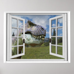 Poster T-Rex Dinosaur Image Vue Fausse Fenêtre