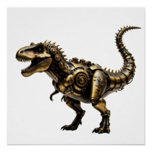 Poster T-Rex Mech Steampunk – Bête Dino en laiton