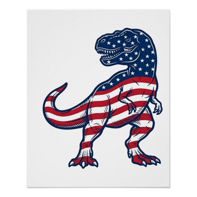 Poster T-Rex patriotique Drapeau américain Design de dino (Devant)