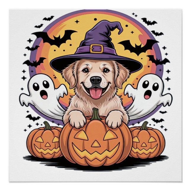 Poster T-Shi classique de chien sorcière d'Halloween Gold (Devant)