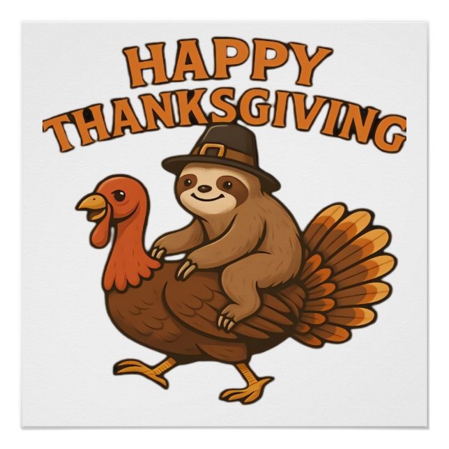 Poster T-Shi Pilgrim Sloth sur le classique de Thanksgivi (Devant)
