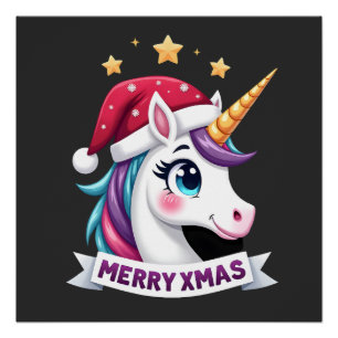 Poster T-Shirt à manches longues Licorne de Noël