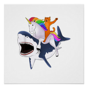 Poster T-Shirt Cadeau Chat Chevauchant Licorne Chevauchan