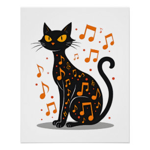 Poster T-shirt Chat Note Musicale Halloween Note de Musi