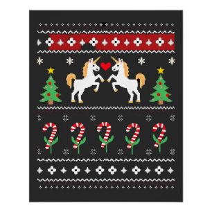 Poster T-shirt de fête de pull de Noël moche de licorne (