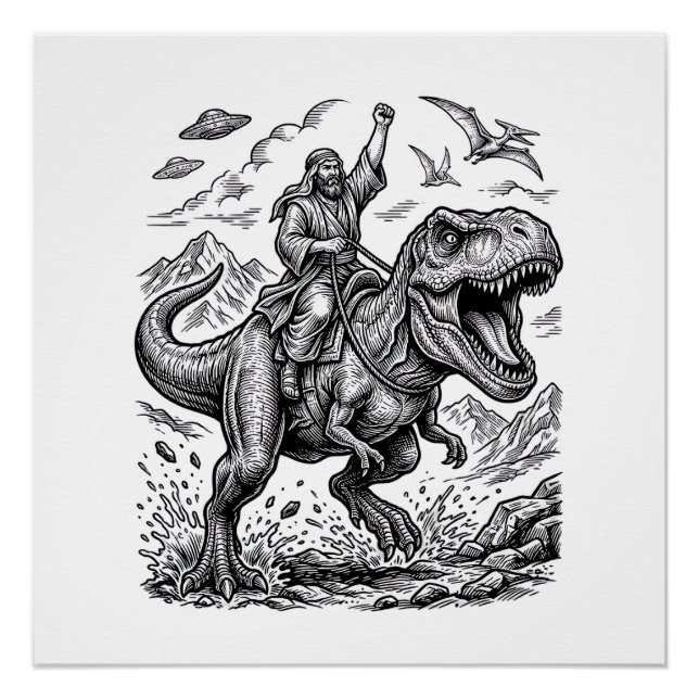 Poster T-shirt graphique à motif de cavalier dinosaure gr (Devant)
