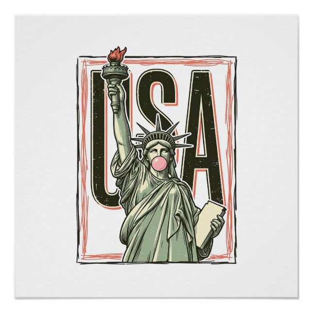 Poster T-shirt graphique bubble gum Statue de la Liberté  (Devant)