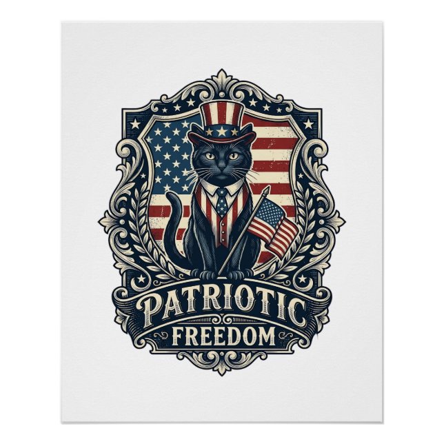 Poster T-shirt graphique vectoriel de chat noir patriotiq (Devant)