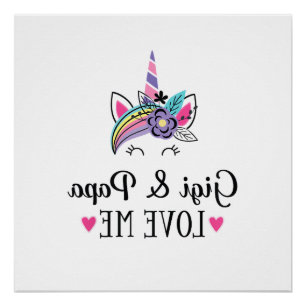 Poster T-Shirt Licorne Enfants Gigi et Papa M'aiment